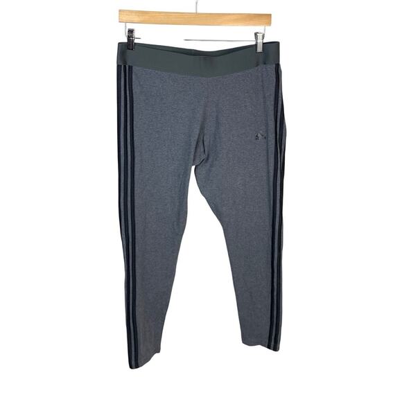 Adidas Grey Athleisure Cotton Blend Leggings w  Black Sporty Stripes - Size XL - Picture 1 of 6